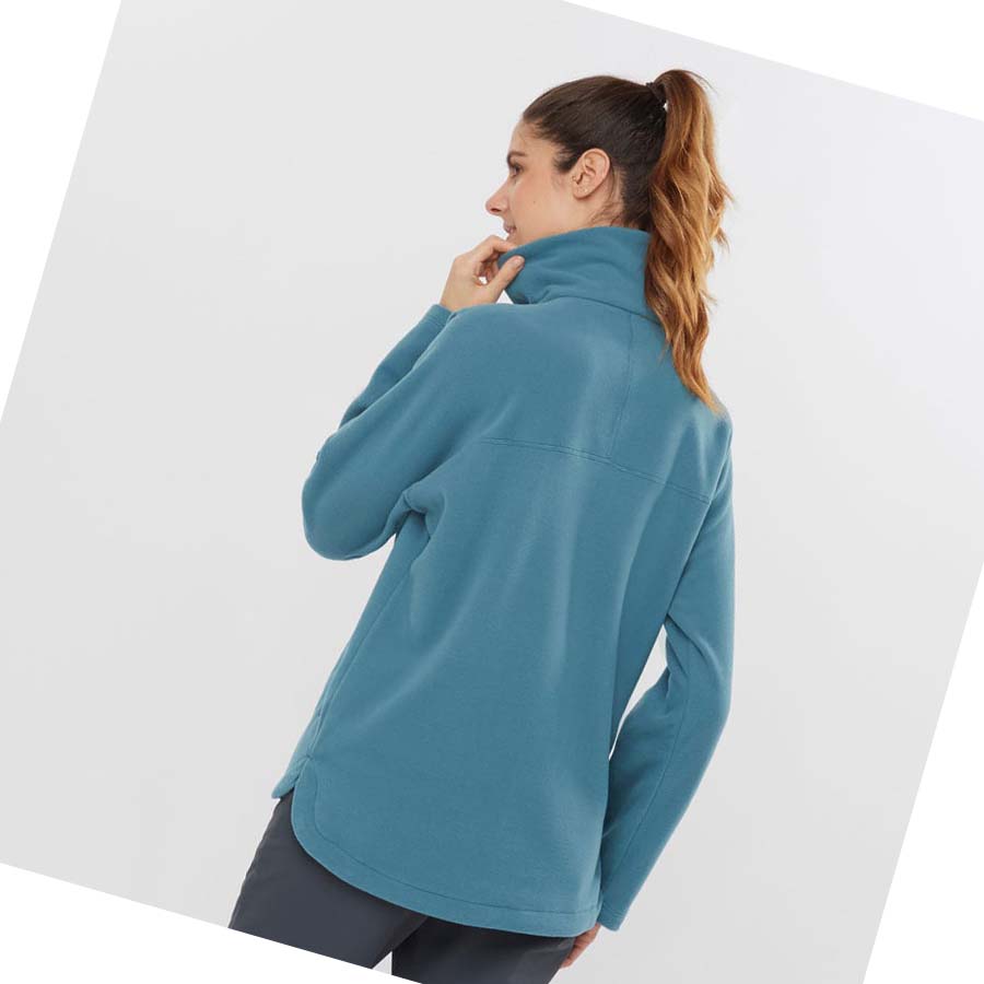 Salomon ESSENTIAL COSY FLEECE Kadın Kapüşonlu Sweatshirt Mavi | TR 2518ZUT